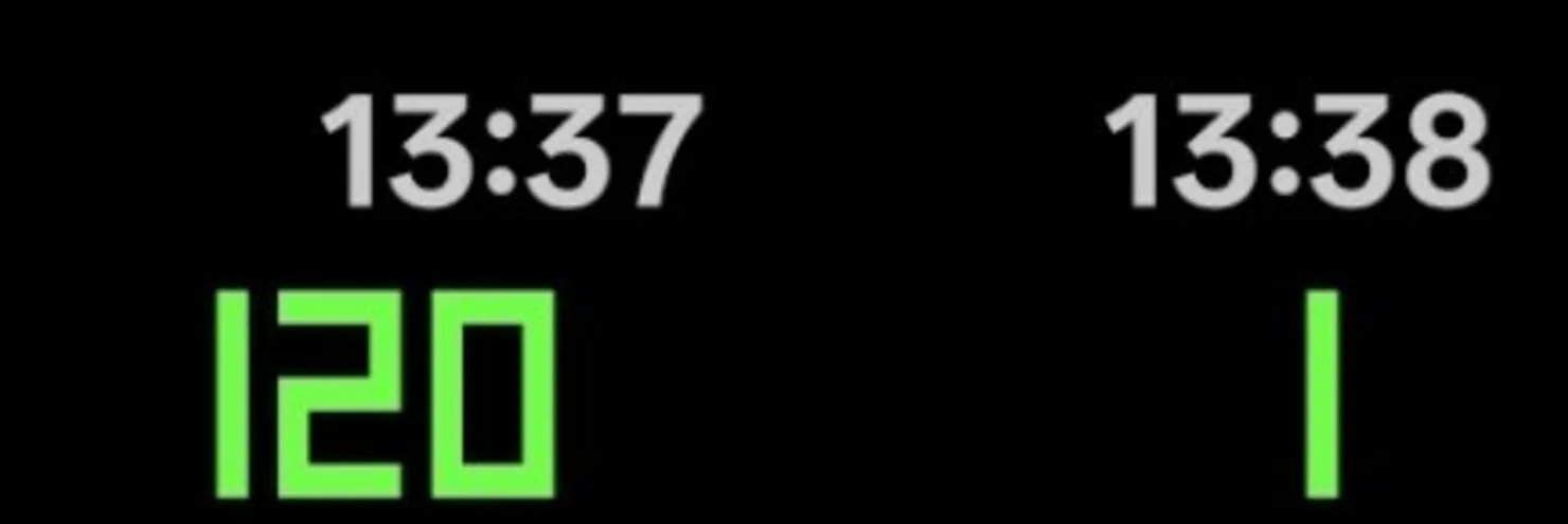 The live display refresh-rate indicator changing from 120 Hz to 1 Hz
