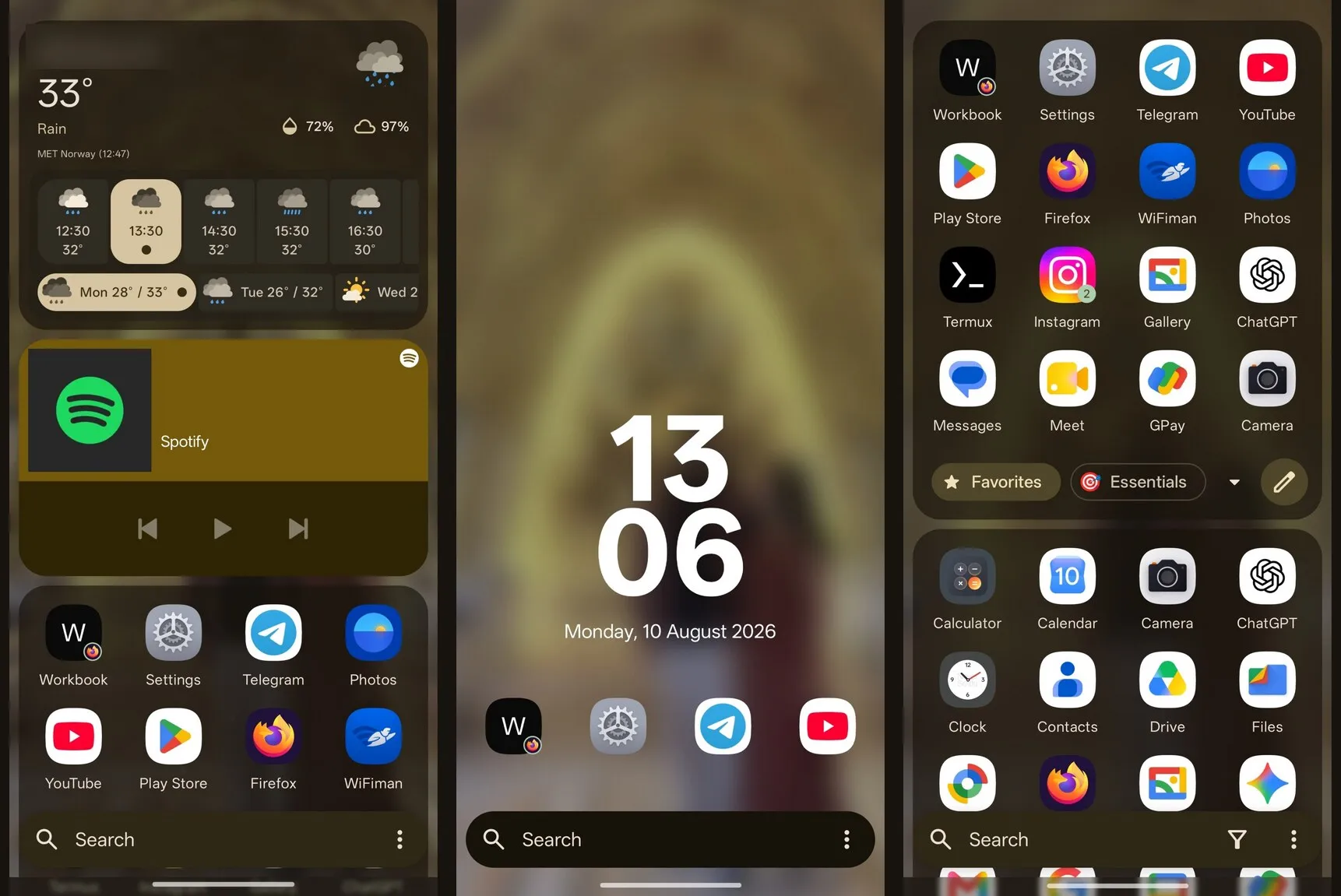 Kvaesitso home screen, app drawer and widget panel
