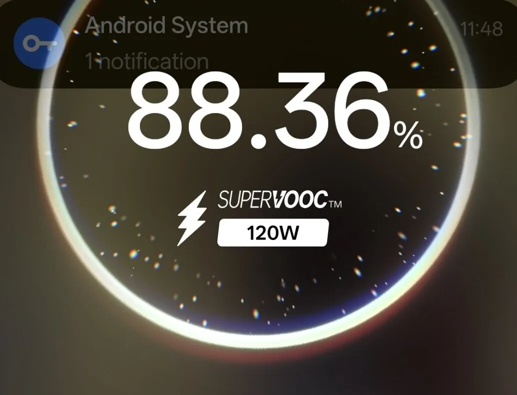SuperVOOC charging animation reporting 120 watts at 88 percent